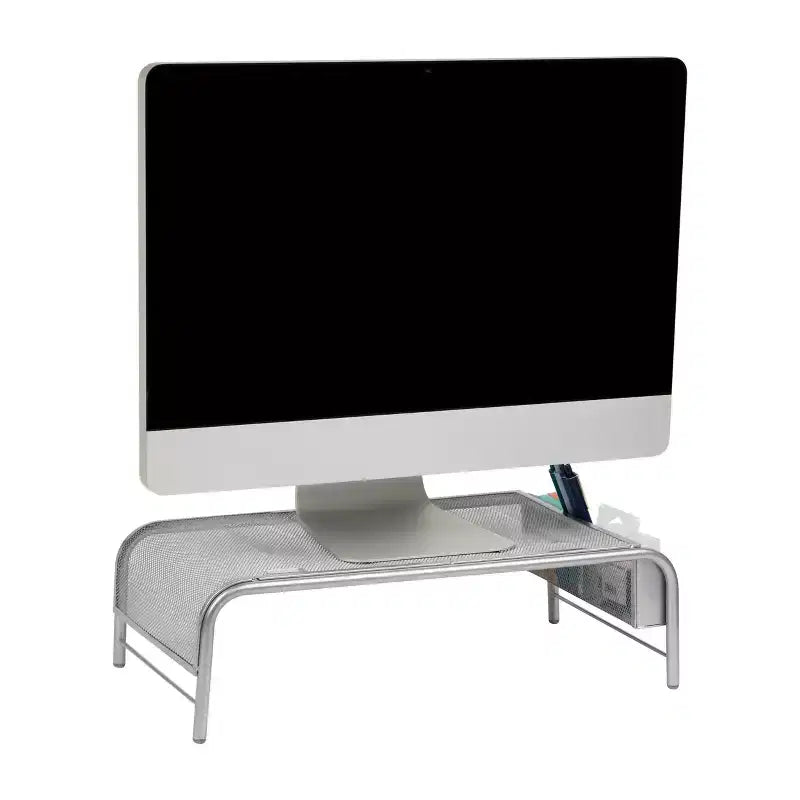 Mind Reader Monitor Stand, Ventilated Laptop Riser, Desktop Organizer, Side Storage, Metal Mesh, 20"L x 11.5"W x 5.5"H, Silver