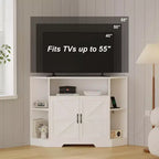 Mobile TV angolare bianco con presa di corrente e contenitore, per TV fino a 55"