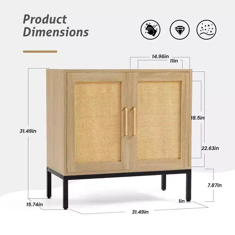 Madia a 2 ante in Rattan Nero/Marrone con gambe regolabili, montaggio in 1 persona