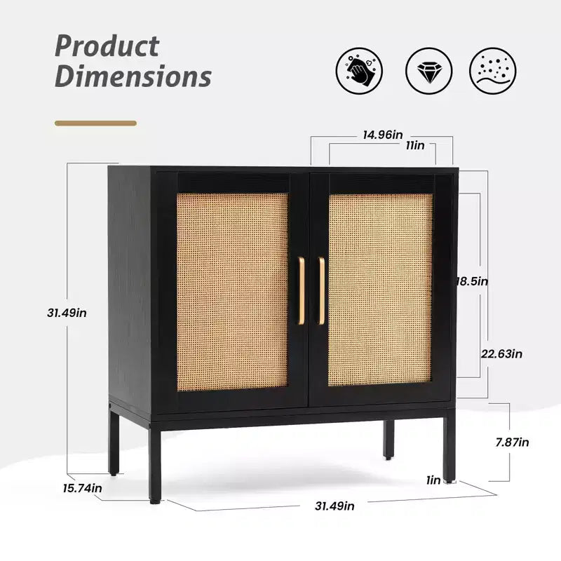 Madia a 2 ante in Rattan Nero/Marrone con gambe regolabili, montaggio in 1 persona