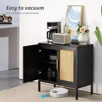Madia a 2 ante in Rattan Nero/Marrone con gambe regolabili, montaggio in 1 persona