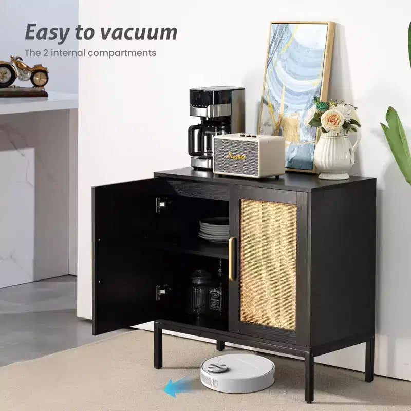 Madia a 2 ante in Rattan Nero/Marrone con gambe regolabili, montaggio in 1 persona