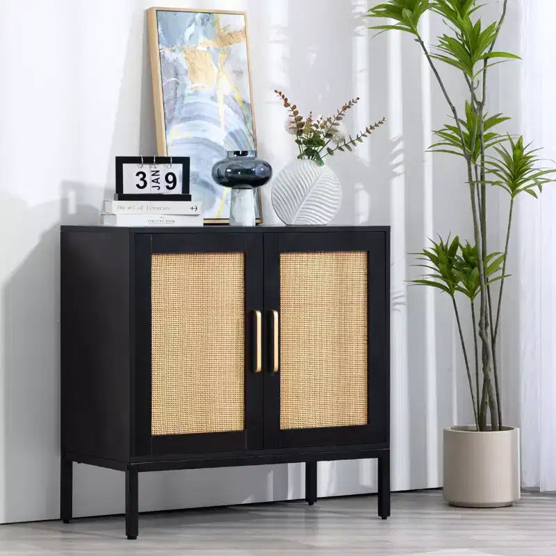 LIKEPAY Rattan Buffet 2-Door Storage Sideboard Cabinet with Adjustable Legs