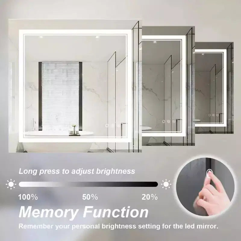Specchio da bagno a parete con LED, senza cornice, dimmerabile, color argento, singolo