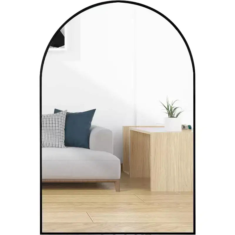 Specchio da parete ad arco in metallo nero, singolo, 50x75 cm