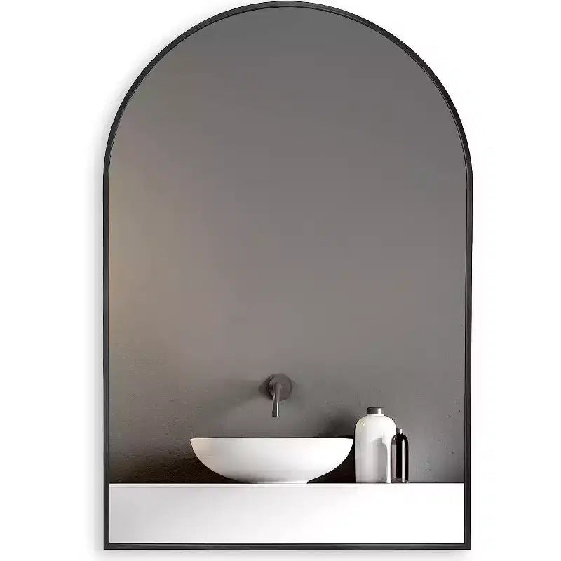 Specchio da parete ad arco in metallo nero, singolo, 50x75 cm