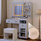 Toeletta bianca illuminata a LED con specchio, mobile in acrilico e 2 cassetti – 1 persona