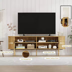 Mobile TV scanalato in noce con anta scorrevole, adatto a TV fino a 80", 1-2 persone