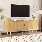 Mobile TV scanalato in noce con anta scorrevole, adatto a TV fino a 80", 1-2 persone