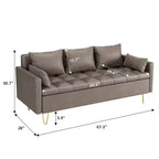 Divano a 3 posti in similpelle marrone scuro con contenitore, 5 cuscini e memory foam