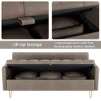 Divano a 3 posti in similpelle marrone scuro con contenitore, 5 cuscini e memory foam