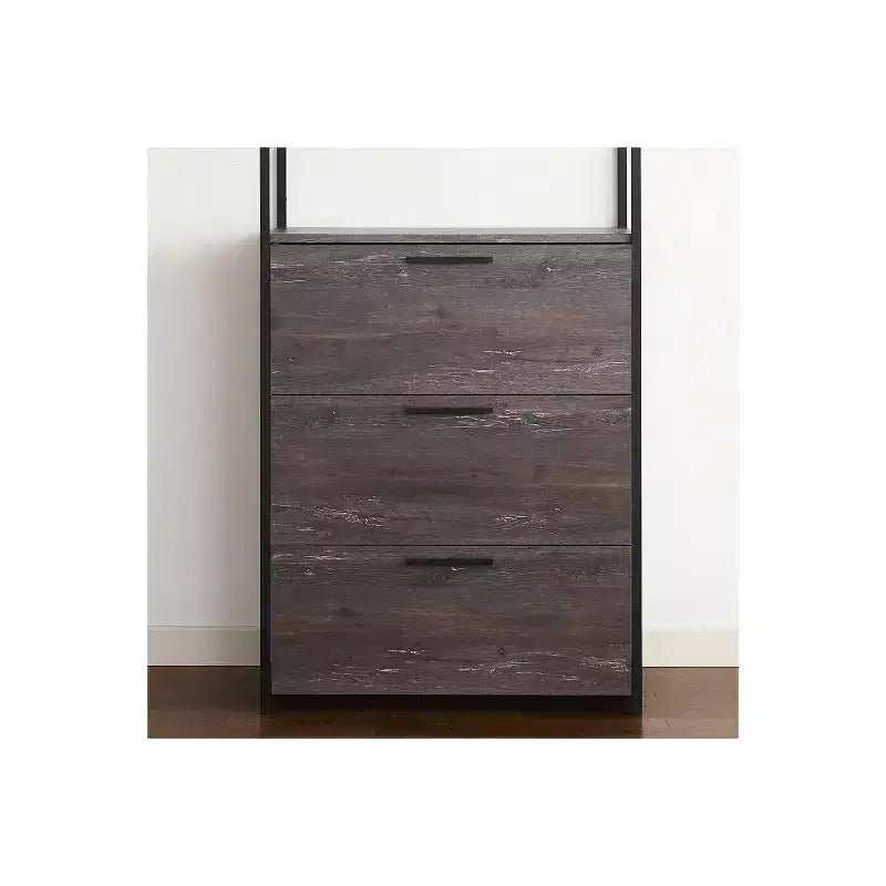 Organizzatore armadio in legno nero rustico con cassetti e ripiano – 1 persona