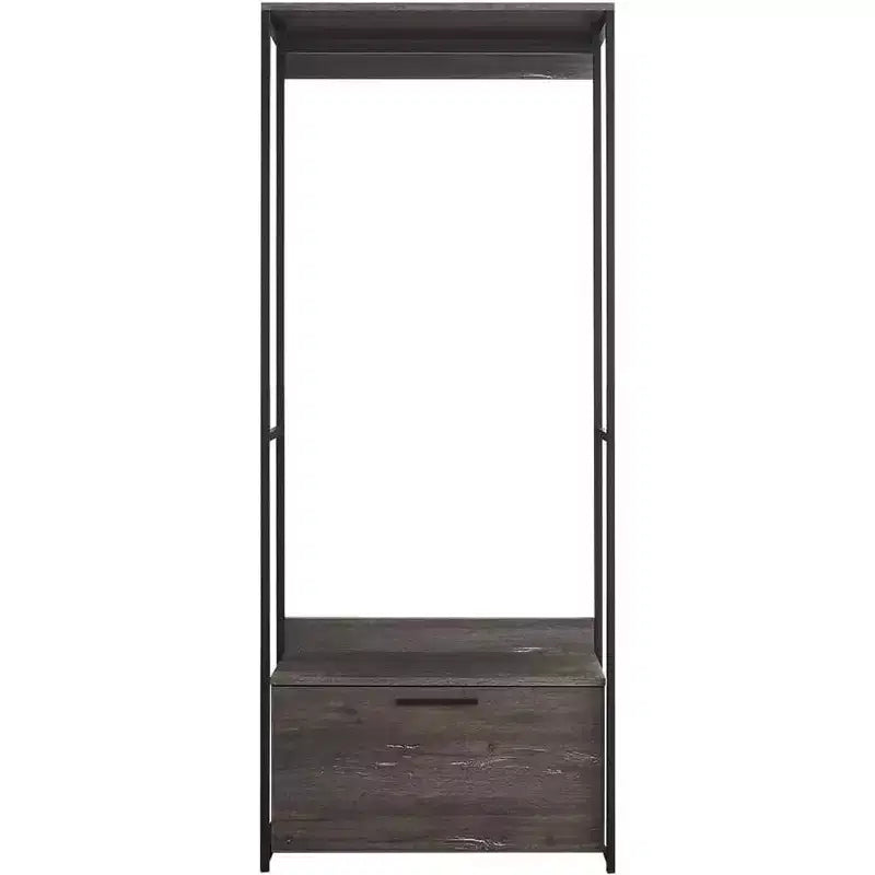 Organizzatore armadio in legno nero rustico con cassetti e ripiano – 1 persona