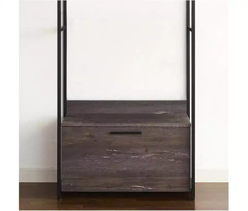 Organizzatore armadio in legno nero rustico con cassetti e ripiano – 1 persona