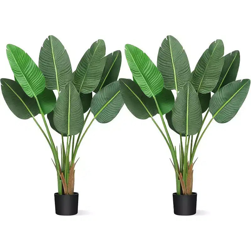 Pianta Uccello del Paradiso Artificiale Verde, Singola, 120 cm Finto Albero Tropicale con Vaso