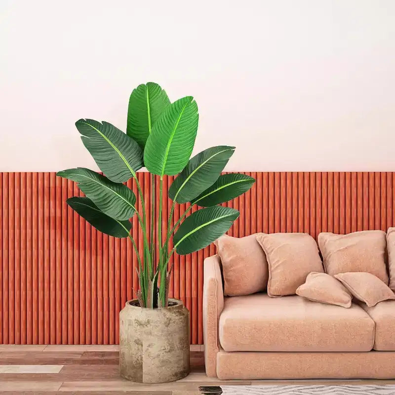 Pianta Uccello del Paradiso Artificiale Verde, Singola, 120 cm Finto Albero Tropicale con Vaso
