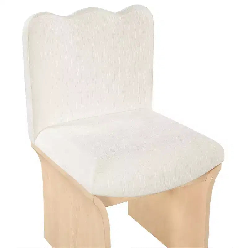 Sedia da pranzo imbottita in velluto crema, struttura in legno, 1 posto