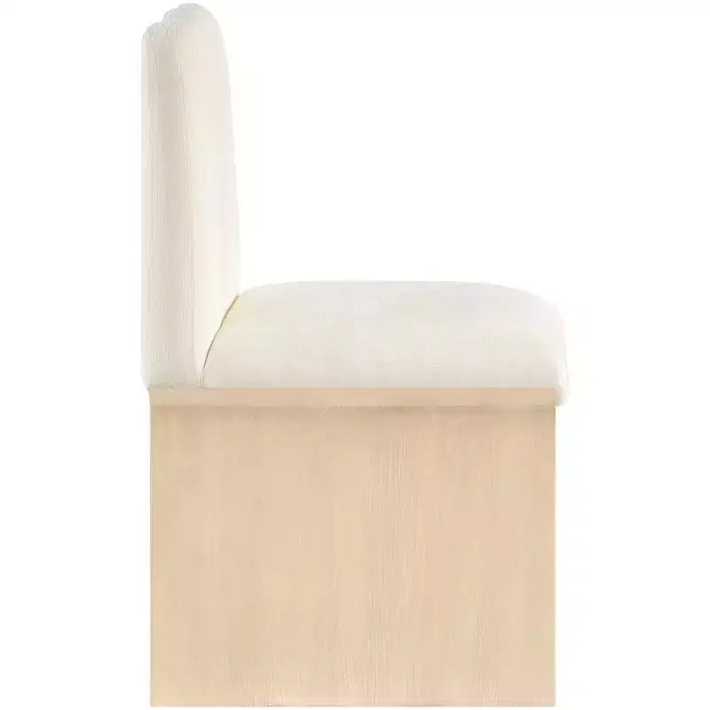 Sedia da pranzo imbottita in velluto crema, struttura in legno, 1 posto
