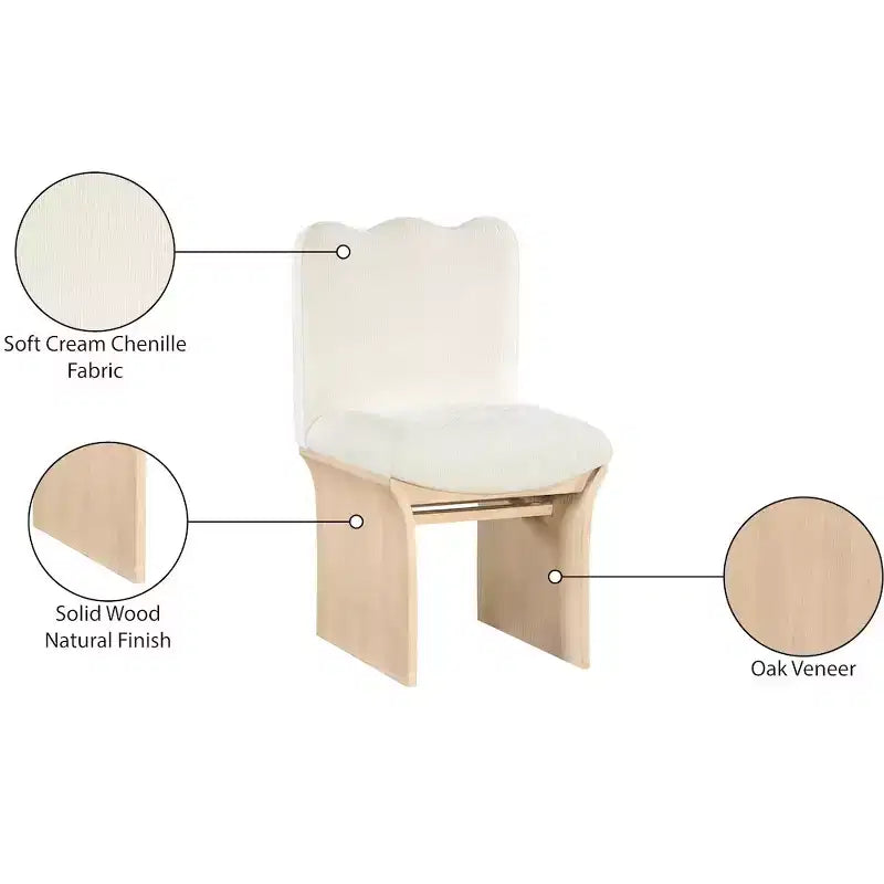 Sedia da pranzo imbottita in velluto crema, struttura in legno, 1 posto