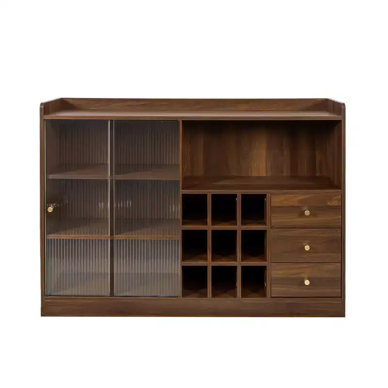 Madia in Legno Bianca da 120 cm con 2 Ante Scorrevoli in Vetro e 3 Cassetti
