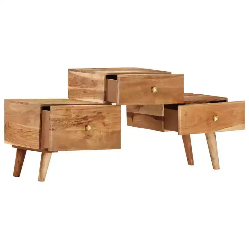 Mobile TV in legno massello di acacia marrone miele con cassetti, adatto per TV fino a 36"