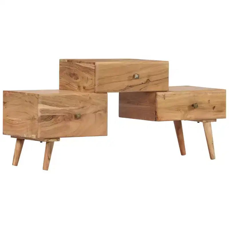 Mobile TV in legno massello di acacia marrone miele con cassetti, adatto per TV fino a 36"