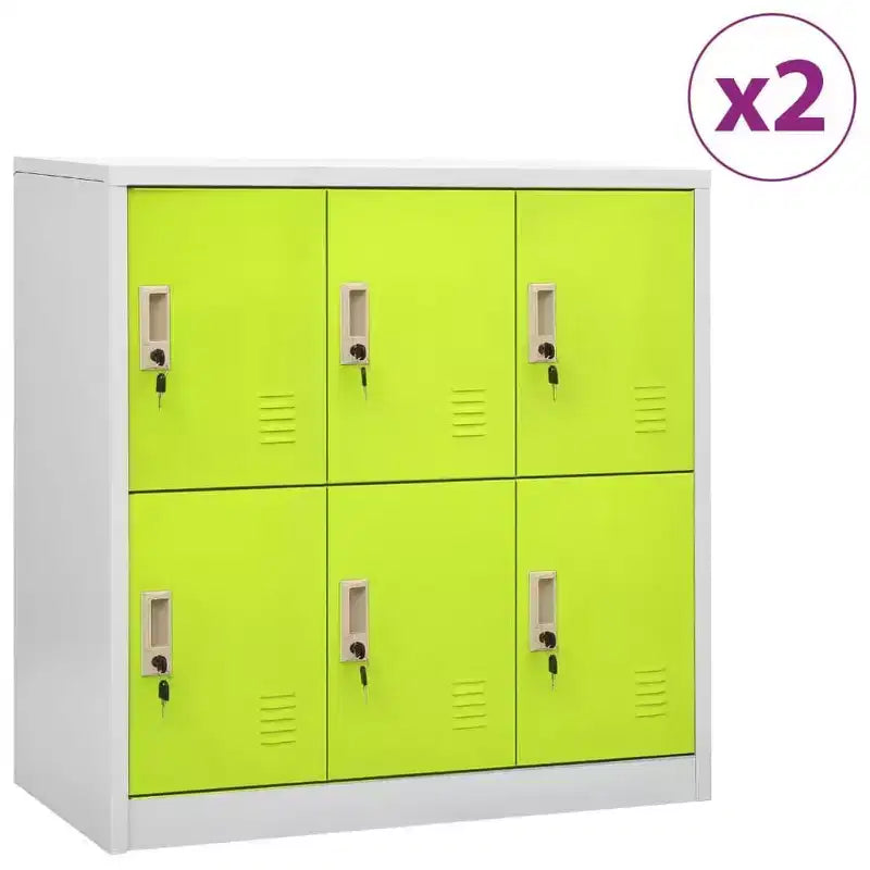 Armadietto in Acciaio Grigio Chiaro e Verde, a 6 Ante, Set di 2