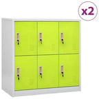 Armadietto in Acciaio Grigio Chiaro e Verde, a 6 Ante, Set di 2