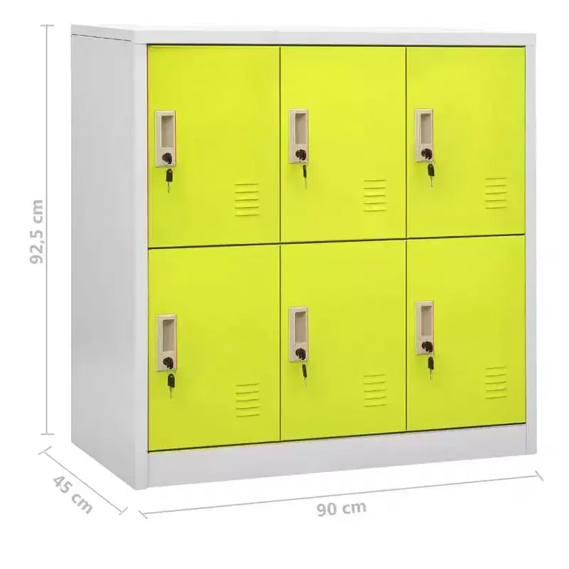 Armadietto in Acciaio Grigio Chiaro e Verde, a 6 Ante, Set di 2