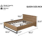 Base Letto Matrimoniale Natural & Black Queen, Legno + Ferro, Adatto per 2