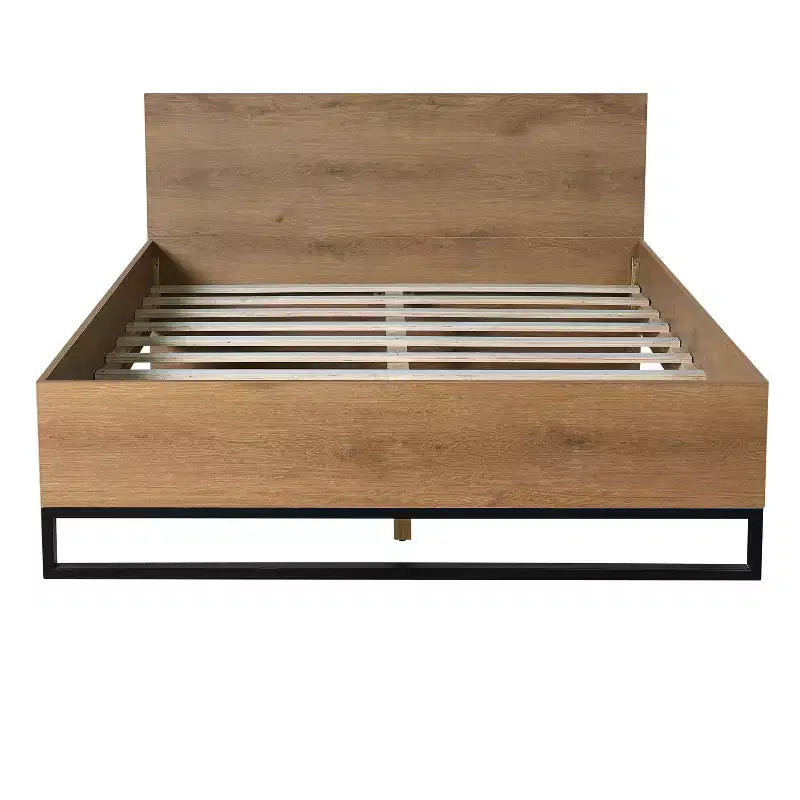Base Letto Matrimoniale Natural & Black Queen, Legno + Ferro, Adatto per 2