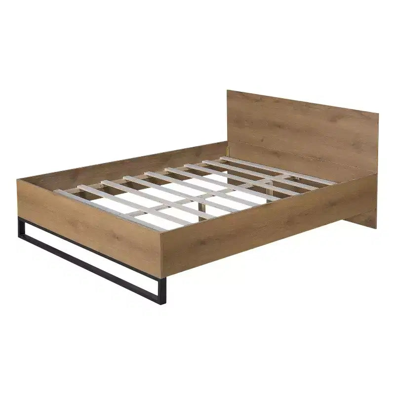 Base Letto Matrimoniale Natural & Black Queen, Legno + Ferro, Adatto per 2