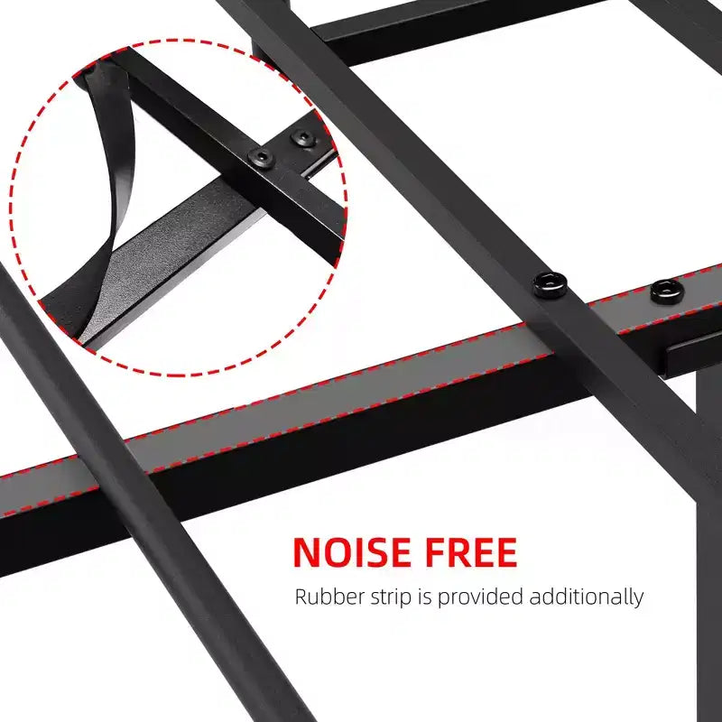 Struttura letto industriale in metallo nero con testiera in legno, matrimoniale/queen size, 2 persone