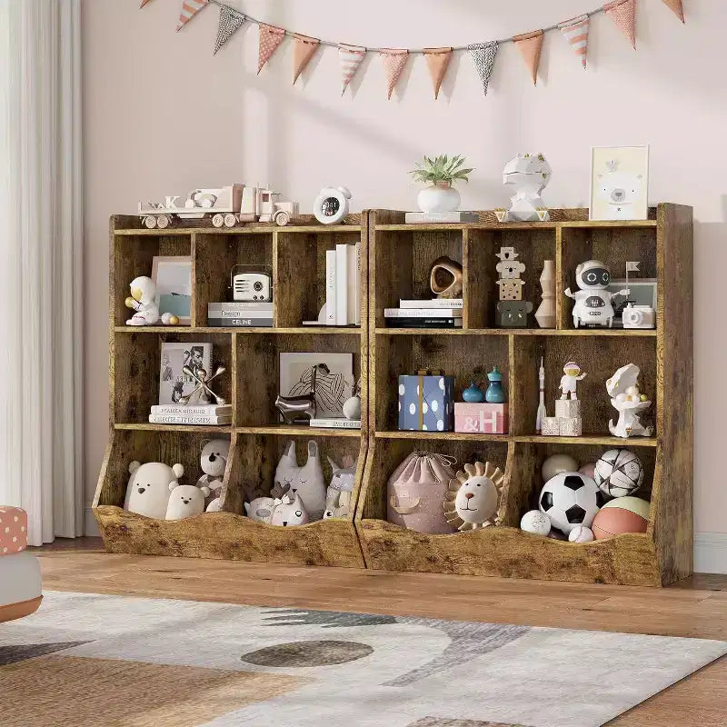 Mobile Contenitore Giocattoli per Bambini a 3 Livelli con Cesti Inclinati, Grigio / Bianco / Colore Retrò, per 1 Bambino