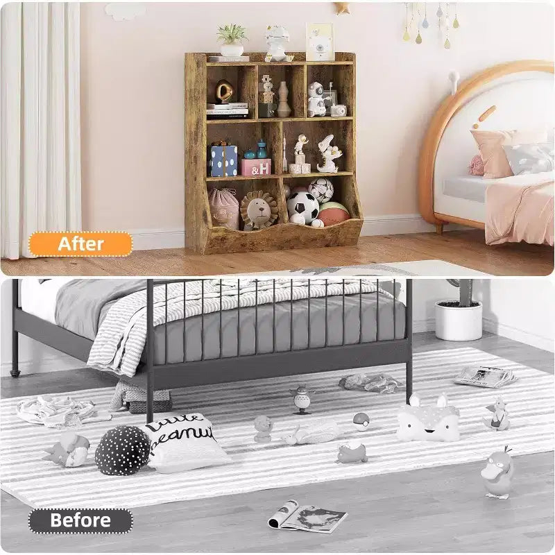 Mobile Contenitore Giocattoli per Bambini a 3 Livelli con Cesti Inclinati, Grigio / Bianco / Colore Retrò, per 1 Bambino