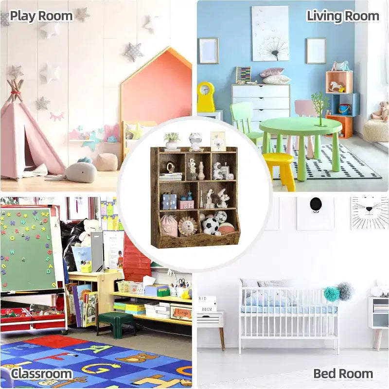 Mobile Contenitore Giocattoli per Bambini a 3 Livelli con Cesti Inclinati, Grigio / Bianco / Colore Retrò, per 1 Bambino