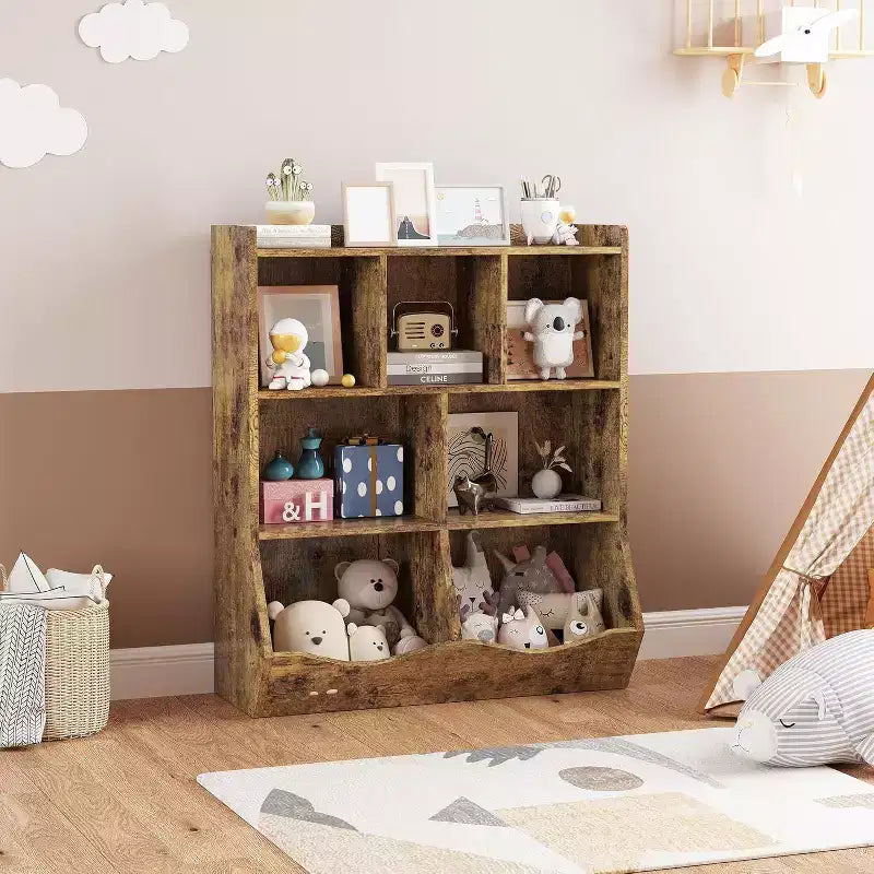 Mobile Contenitore Giocattoli per Bambini a 3 Livelli con Cesti Inclinati, Grigio / Bianco / Colore Retrò, per 1 Bambino