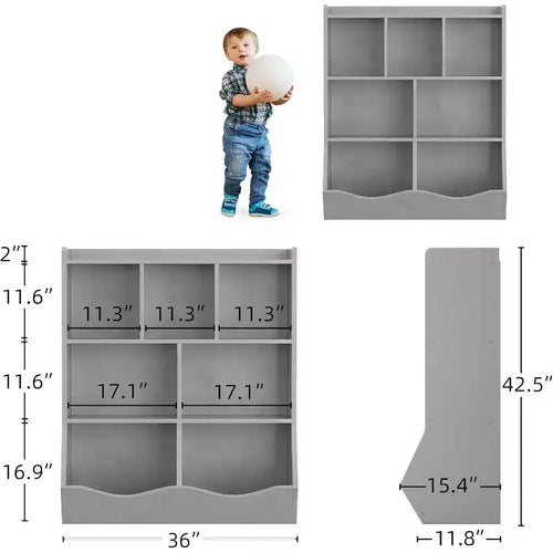 Mobile Contenitore Giocattoli per Bambini a 3 Livelli con Cesti Inclinati, Grigio / Bianco / Colore Retrò, per 1 Bambino