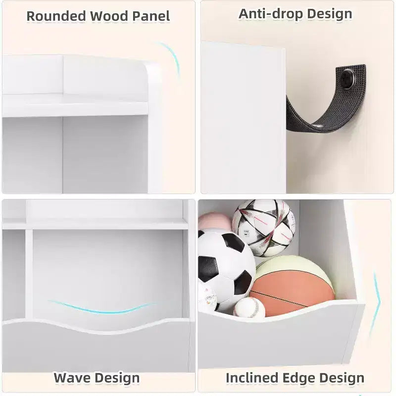 Mobile Contenitore Giocattoli per Bambini a 3 Livelli con Cesti Inclinati, Grigio / Bianco / Colore Retrò, per 1 Bambino