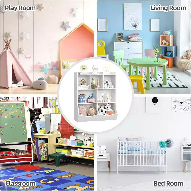 Mobile Contenitore Giocattoli per Bambini a 3 Livelli con Cesti Inclinati, Grigio / Bianco / Colore Retrò, per 1 Bambino