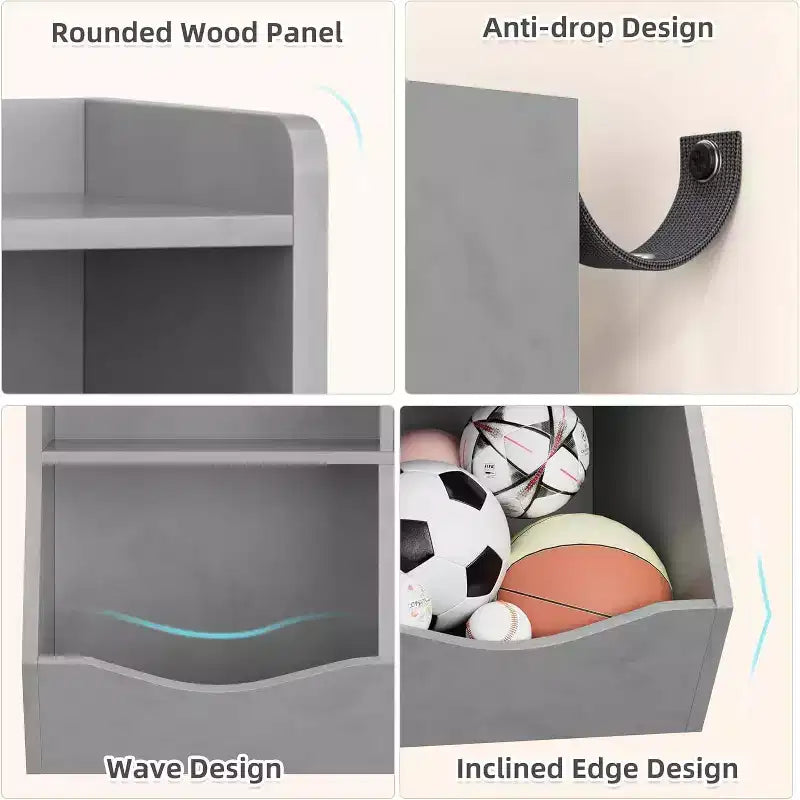 Mobile Contenitore Giocattoli per Bambini a 3 Livelli con Cesti Inclinati, Grigio / Bianco / Colore Retrò, per 1 Bambino
