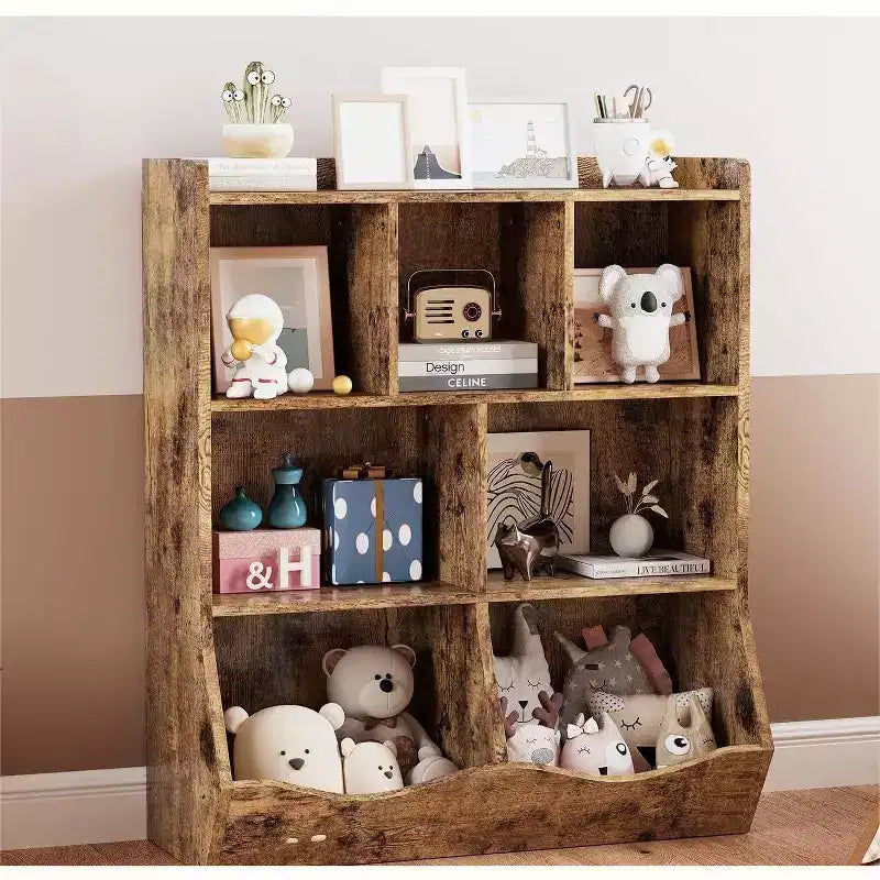 Mobile Contenitore Giocattoli per Bambini a 3 Livelli con Cesti Inclinati, Grigio / Bianco / Colore Retrò, per 1 Bambino