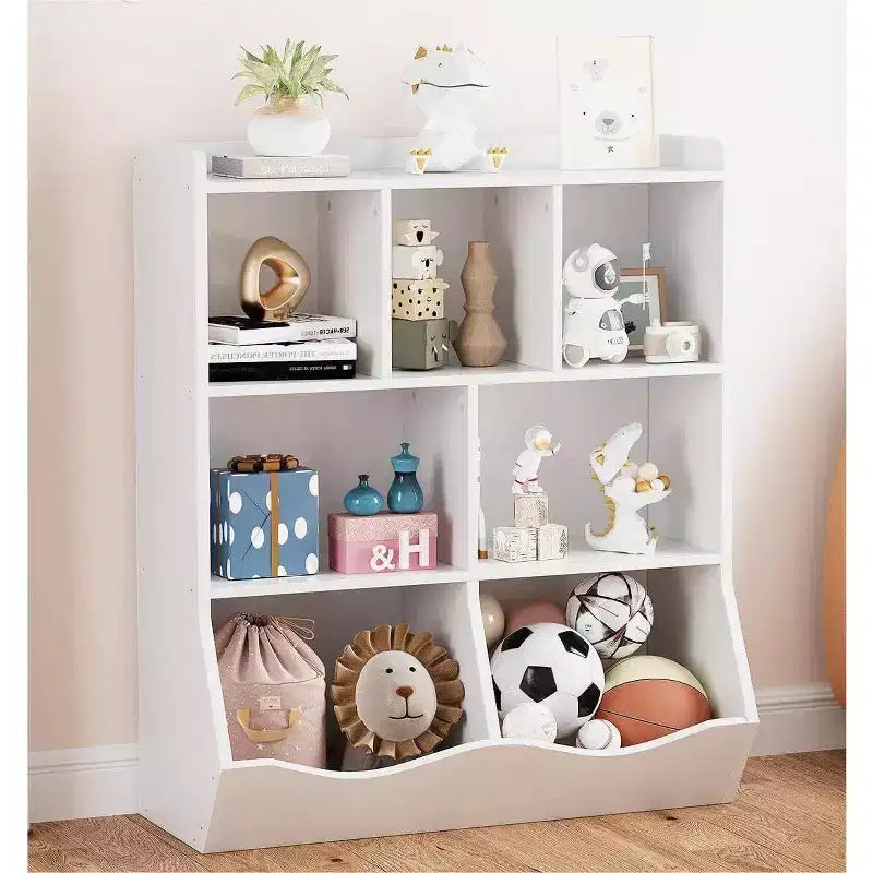 Mobile Contenitore Giocattoli per Bambini a 3 Livelli con Cesti Inclinati, Grigio / Bianco / Colore Retrò, per 1 Bambino