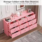 Comò Rosa a 9 Cassetti con Presa di Corrente e Porte USB, Cassettiera Moderna per 1 Adulto