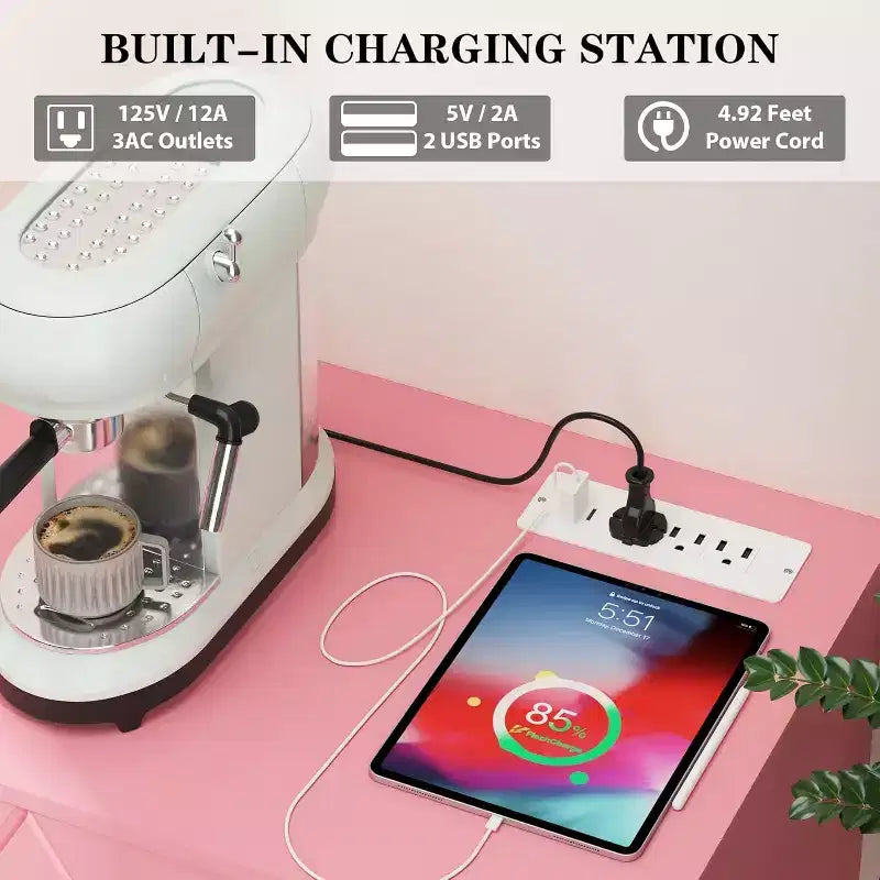 Comò Rosa a 9 Cassetti con Presa di Corrente e Porte USB, Cassettiera Moderna per 1 Adulto