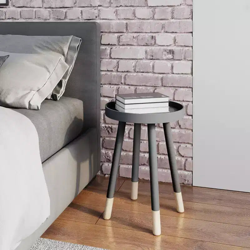 Tavolino rotondo con vassoio, nero/grigio/bianco, stile moderno di metà secolo, per 1 persona