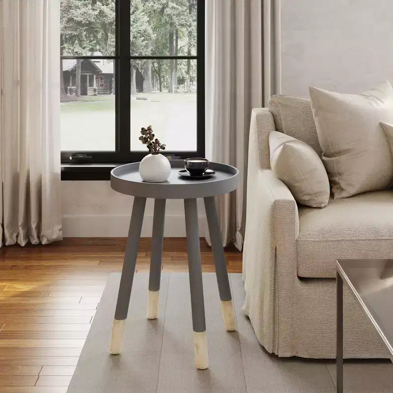 Tavolino rotondo con vassoio, nero/grigio/bianco, stile moderno di metà secolo, per 1 persona