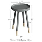 Tavolino rotondo con vassoio, nero/grigio/bianco, stile moderno di metà secolo, per 1 persona