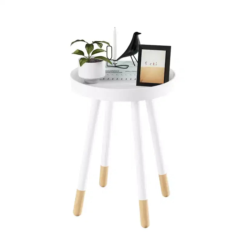 Tavolino rotondo con vassoio, nero/grigio/bianco, stile moderno di metà secolo, per 1 persona