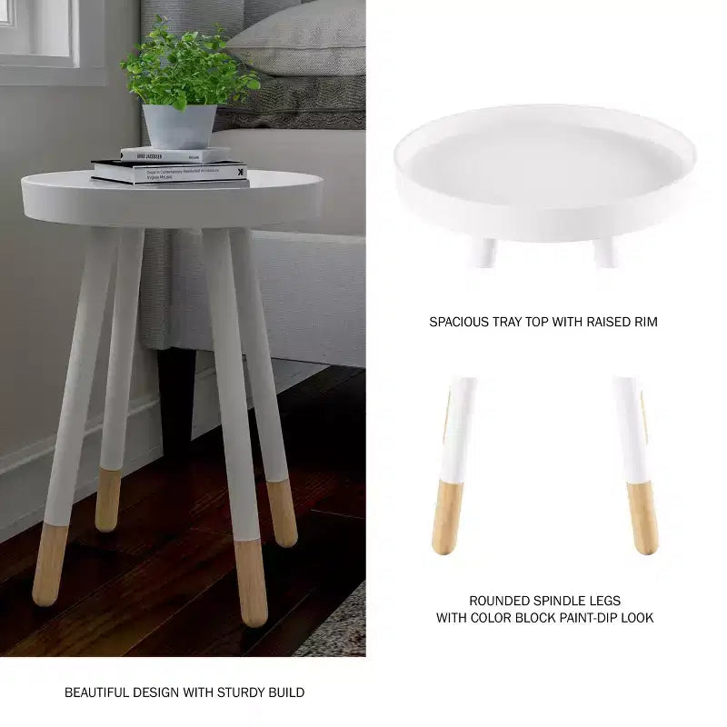 Tavolino rotondo con vassoio, nero/grigio/bianco, stile moderno di metà secolo, per 1 persona